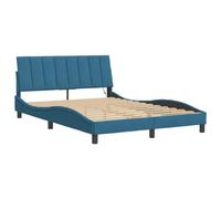 vidaXL Estructura de Cama con Luz LED, Somier Armazón de Listones, Base de Cama Curvada, Mueble para Dormitorio, Terciopelo Azul 120x200 cm
