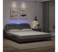 Estructura cama con luces LED cuero sintético gris 180x200 cm