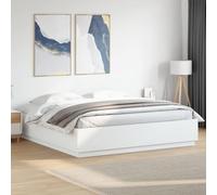 vidaXL Estructura de Cama con Luz LED, Somier de Invitados, Armazón de Cama, Mueble para Dormitorio, Madera de Ingeniería Blanca 200x200 cm
