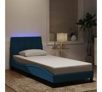 vidaXL Estructura de Cama con Luz, Somier Armazón de Listones, Base de Cama Curvada, Mueble para Dormitorio, Terciopelo Azul 90x190 cm
