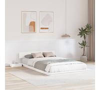 vidaXL Estructura de Cama con Mesas de Noche Blanca 120X200Cm Madera Maciza Diseño Integrado Solución de Almacenamiento Muebles de Dormitorio para Adultos Plataforma Estilo Japonés Bajo Minimalista