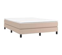 vidaXL Estructura de Cama con Somier, Somier de Matrimonio de Listones, Base de Cama Tapizada, Mueble para Dormitorio Hogar, Cuero Sintético Capuchino 140x200 cm