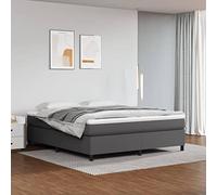 vidaXL Estructura de Cama con Somier, Somier de Matrimonio de Listones, Base de Cama Tapizada, Mueble para Dormitorio Hogar, Cuero Sintético Gris 200x200 cm