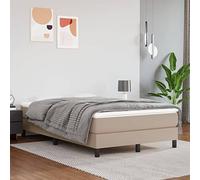 vidaXL Estructura de Cama con Somier, Somier de Matrimonio de Listones, Base de Cama Tapizada, Mueble para Dormitorio Hogar, Cuero Sintético Capuchino 120x200 cm