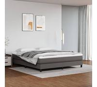 vidaXL Estructura de Cama con Somier, Somier de Matrimonio de Listones, Base de Cama Tapizada, Mueble para Dormitorio Hogar, Cuero Sintético Gris 160x200 cm