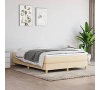 vidaXL Estructura de Cama con Somier, Somier de Matrimonio de Listones, Base de Cama Tapizada, Mueble para Dormitorio Hogar, Tela Color Crema 140x200 cm