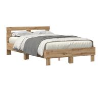 vidaXL Estructura de Cama con Tiras LED Roble Artisan 120 x 190 cm | Hecho de roble sólido, este marco es fuerte y duradero, ideal para usarlo por mucho tiempo,