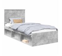 vidaXL Estructura de Cama Concreto 90 x 200 cm Madera de Pino Macizo, Dormitorio, Rectangular, Moderno, Duradero, Muebles, Ecológico, Elegante, Cómodo, para un Espacio contemporáneo