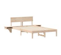 vidaXL Estructura de Cama de Madera de Pino Natural, 135 x 190 cm, con cabecero Incorporado y mesas de Lado Interior, fácil de Montar, diseño Moderno y Sencillo, Acabado marrón y fácil