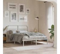 vidaXL Estructura de Cama de Metal con cabecero Blanca 135x190 cm, armazón de Cama, Cama, Estructura de Cama de Metal, Marco de Cama