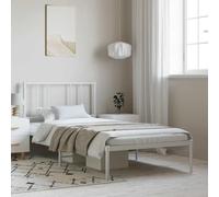 vidaXL Estructura de Cama de Metal con cabecero Blanco 100x200 cm, armazón de Cama, Cama, Muebles de Dormitorio, Marco de Cama, Cama Individual