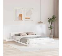 vidaXL Estructura de Cama de Piso con Mesas de Noche Blanca 140X200Cm de Madera Maciza Diseño Integrado Solución de Almacenamiento Muebles para Dormitorio de Adulto Plataforma Estilo Japonés Durable