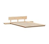 vidaXL Estructura de Cama de Piso con Mesas de Noche Madera Natural 120X200Cm Madera Maciza Integrada Diseño Solución de Almacenamiento Muebles de Dormitorio para Adultos Estilo Japonés Minimalista