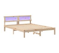 vidaXL Estructura de Cama de Plataforma de Pino de 140 x 200 cm en marrón. Es Moderna, de Madera Maciza y Tiene iluminación LED con Conector USB y Control Remoto. Se Monta fácil y su Superficie es se