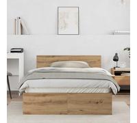 vidaXL Estructura de Cama de Roble Artesanal de, Medidas 120 x 190 cm. Hecha de Madera sólida, con cabecero montado en la Pared Dormitorio de Estilo rústico y diseño Moderno. Ideal