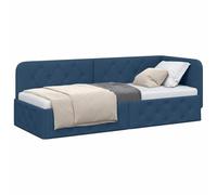 vidaXL Estructura de Cama en Esquina Azul 80 x 200 cm Tela, Cama Moderna en Forma de L, día ahorrador de Espacio, diseño Minimalista Resistente, Mueble esquinal versátil