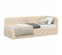 vidaXL Estructura de Cama en Esquina Crema 80 x 200 cm Tela, Cama Moderna en Forma de L, día ahorrador de Espacio, diseño Minimalista Resistente, Mueble esquinal versátil