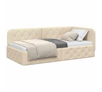 vidaXL Estructura de Cama en Esquina Crema 90 x 190 cm Tela, Cama Moderna en Forma de L, día ahorrador de Espacio, diseño Minimalista Resistente, Mueble esquinal versátil