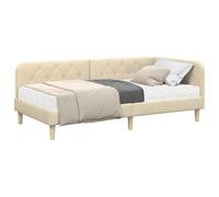 vidaXL Estructura de Cama en Esquina Crema 90 x 200 cm Tela, Marco de Cama Esquina Moderno, Diseño Rectangular, Tela Resistente, Colchón de Espuma, Sofá Cama Multifuncional, Ahorra Espacio