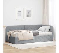 vidaXL Estructura de Cama en Esquina Gris Claro 100 x 200 cm Tela, Muebles de Dormitorio Modernos: Elegante Marco de Cama en Esquina, solución compacta para un sueño cómodo y diseño Estiloso