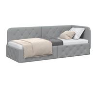 vidaXL Estructura de Cama en Esquina Gris Claro 80 x 200 cm Tela, Cama Moderna en Forma de L, día ahorrador de Espacio, diseño Minimalista Resistente, Mueble esquinal versátil