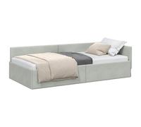 vidaXL Estructura de Cama en Esquina Gris Claro 90 cm x 190 cm, Decoración Moderna para tu Dormitorio, sofá Cama de Terciopelo, Muebles funcionales y Ahorro de Espacio