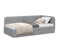 vidaXL Estructura de cama en esquina (forma L) 90 x 200 cm Tela Gris claro - Ahorrador de espacio