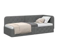 vidaXL Estructura de Cama en Esquina Gris Oscuro 80 x 200 cm Tela, Cama Moderna en Forma de L, día ahorrador de Espacio, diseño Minimalista Resistente, Mueble esquinal versátil