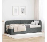 vidaXL Estructura de Cama en Esquina Gris Oscuro 80 x 200 cm Tela, Muebles de Dormitorio Modernos: Elegante Marco de Cama en Esquina, solución compacta para un sueño cómodo y diseño Estiloso