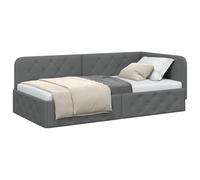 vidaXL Estructura de Cama en Esquina Gris Oscuro 90 x 190 cm Tela, Cama Moderna en Forma de L, día ahorrador de Espacio, diseño Minimalista Resistente, Mueble esquinal versátil