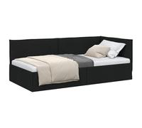 vidaXL Estructura de Cama en Esquina Negro 100 x 200 cm Tela, Cama día compacta, Estructura Moderna, Muebles Que ahorran Espacio, diseño Minimalista, solución ergonómica para Habitaciones