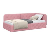 vidaXL Estructura de Cama en Esquina Rosa 100 x 200 cm Terciopelo, Mueble Moderno para Dormitorio, Cama compacta, diván de Terciopelo, sofá en L, diseño Multifuncional