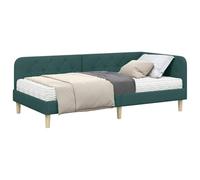 vidaXL Estructura de Cama en Esquina Verde Oscuro 100 x 200 cm Tela, Marco de Cama Esquina Moderno, Diseño Rectangular, Tela Resistente, Colchón de Espuma, Sofá Cama Multifuncional, Ahorra Espacio