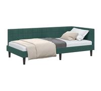 vidaXL Estructura de Cama en Esquina Verde Oscuro 90 cm x 190 cm, Cama Moderna Minimalista, Cama esquinerita de Terciopelo, Mueble ahorrador de Espacio, solución L