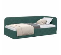 vidaXL Estructura de Cama en Esquina Verde Oscuro 90 x 200 cm, Mueble Moderno para Dormitorio, Cama compacta, diván de Terciopelo, sofá en L, diseño Multifuncional