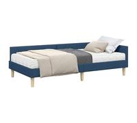 vidaXL Cama esquinera con colchón 2 piezas Azul tela, marco rectangular y plataforma duradera