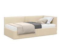 vidaXL Estructura de Cama Esquina con Colchón 2 pcs Crema Terciopelo,
