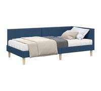 vidaXL Estructura de Cama Esquina con Colchón Otro 2 pcs Azul Tela, Muebles de Dormitorio Modernos, Marco de Cama de Plataforma Rectangular, Tela Duradera, Material Transpirable, cabecero Ajustable,