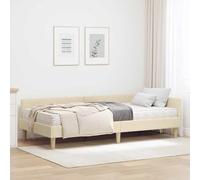 vidaXL Estructura de Cama Esquina con Colchón Otro 2 pcs Crema Tela, Cama Esquinera Elegante, Marco Rectangular con Colchón, Plataforma Duradera, Ergonómica, Material Transpirable, Hogar Versátil