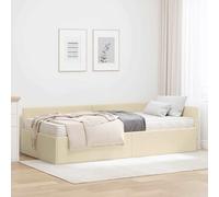 vidaXL Estructura de Cama Esquina con Colchón Otro 2 pcs Crema Tela, Marcos de Cama rectangulares Modernos y duraderos para el Dormitorio, Plataforma de Descanso asequible, cabecero montado en la par