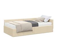 vidaXL Estructura de Cama Esquina con Colchón Otro 2 pcs Crema Tela, Soluciones de Sueño con Estilo, Estructura Rectangular Moderna, Tela Transpirable, Soporte Duradero para Tu Comodidad