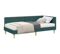 vidaXL Estructura de Cama Esquina con Colchón Otro 2 pcs Verde Tela, Muebles de Dormitorio Modernos, Marco de Cama de Plataforma Rectangular, Tela Duradera, Material Transpirable, cabecero Ajustable,