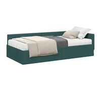 vidaXL Estructura de Cama Esquina con Colchón Otro 2 pcs Verde Tela, Marcos de Cama rectangulares Modernos y duraderos para el Dormitorio, Plataforma de Descanso asequible, cabecero montado en la par