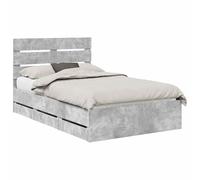 vidaXL Estructura de Cama Gris Concreto 120 x 190 cm Madera Ingenieril, Configuración de Dormitorio, diseño Moderno, Cama de Madera, Base laminada, Mueble Que Ahorra Espacio, Estilo Minimalista
