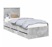 vidaXL Estructura de Cama Gris Concreto 75 x 190 cm Madera Ingenieril, Cama Moderna, diseño Minimalista, Mueble Rectangular, Pieza Funcional, Almacenamiento Oculto, solución para Dormir