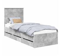 vidaXL Estructura de Cama Gris Concreto 75 x 190 cm Madera Ingenieril, Juego de Dormitorio Moderno, Estructura de Cama contemporánea, Muebles Elegantes, Soporte ergonómico del colchón