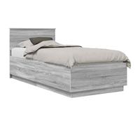 vidaXL Estructura de Cama Gris Sonoma 90 x 190 cm Madera de ingeniería, Juego de Muebles para Dormitorio Moderno, Diseño Rectangular, Materiales Duraderos, Incluye Puertos USB para Carga Conveniente