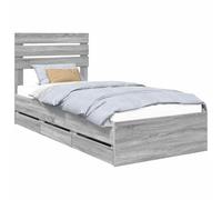 vidaXL Estructura de Cama Gris Sonoma 90 x 200 cm Madera Ingenieril, Estructura de Cama Rectangular Moderna, con Almacenamiento Oculto y diseño Minimalista, fácil de armar