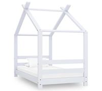 vidaXL Estructura de Cama Infantil para Niños Pequeños Forma de Casita Casa Dormitorio Robusta Duradera Blanco 70x140 cm Madera Maciza de Pino