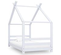 vidaXL Estructura de Cama Infantil para Niños Pequeños Forma de Casita Casa Dormitorio Robusta Duradera Blanco 80x160 cm Madera Maciza de Pino